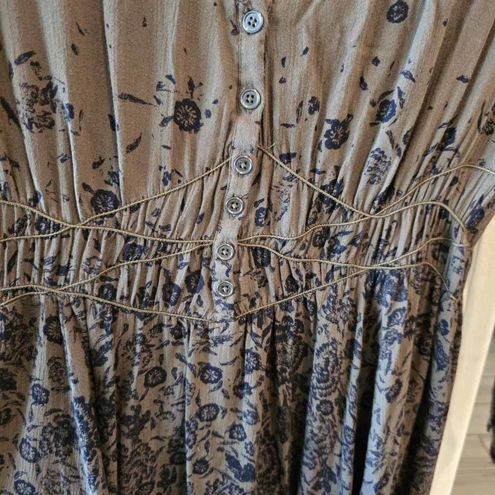💜 Free People Brown and Black Long Sleeve Dress Fall Boho Floral - Picture 6 of 10